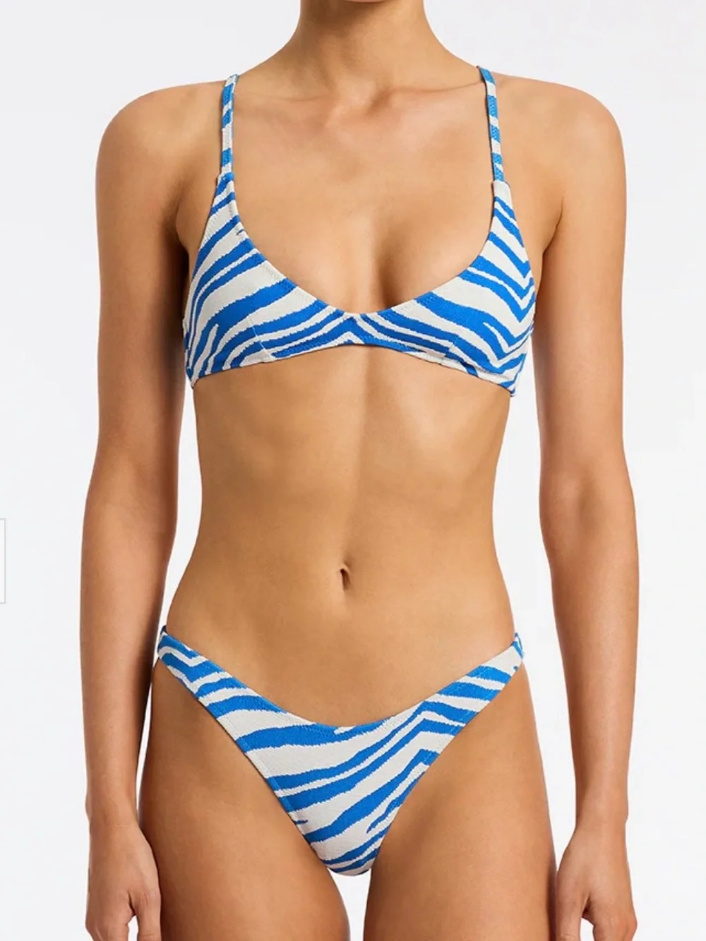 Triangl Swimwear Blue and White Zebra-Pattern Bikini Top & Bottom